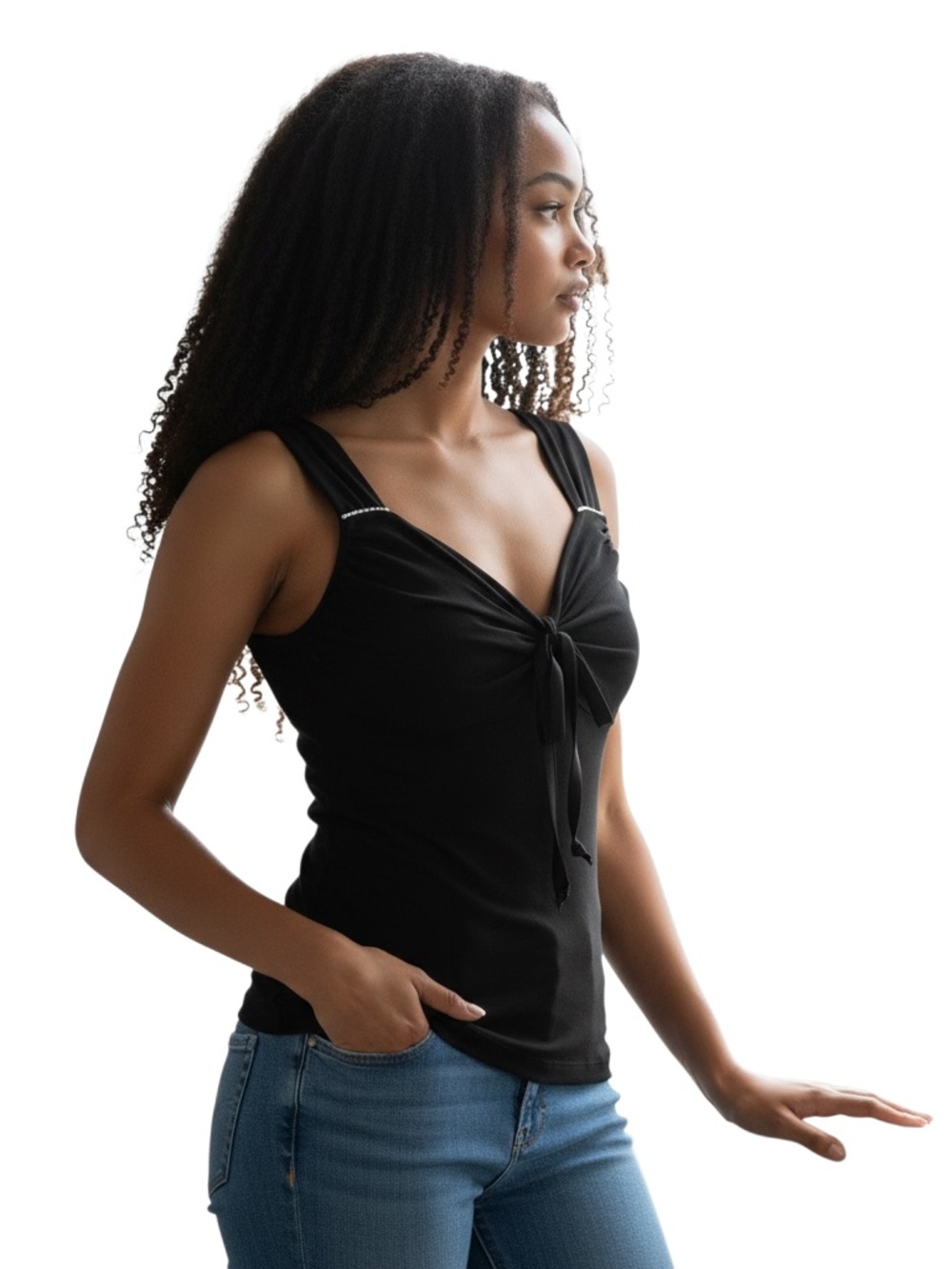 Laundry by Shelli Segal Black Tie-Front Bandeau Tank Cami Date Night Going Out